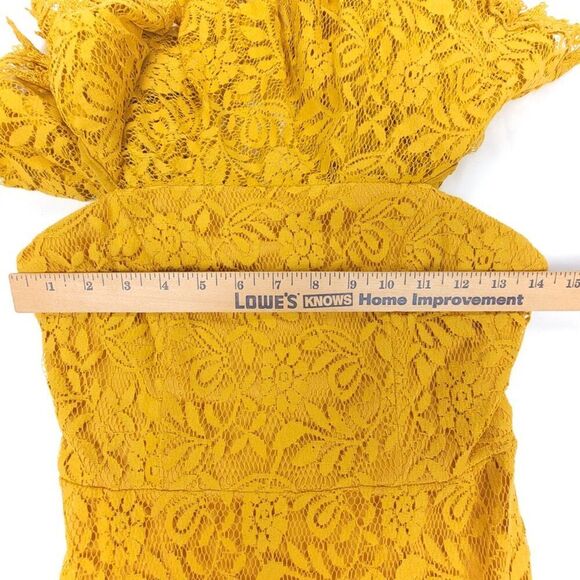 NEW Lulus Jaclyn Golden Yellow Lace Off the Shoulder Midi Dress Ruffled Small - Picture 5 of 10